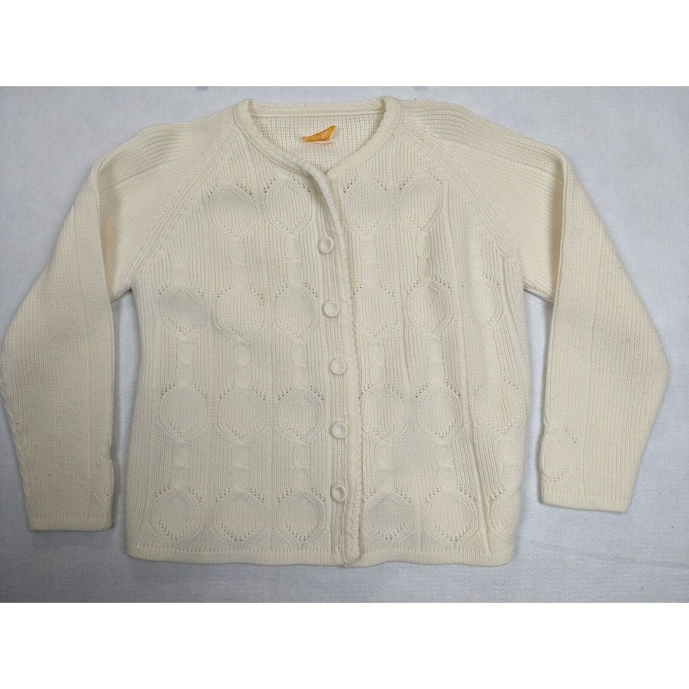 Sears Womens Cardigan Sweater‎ Knit Sz L See Measurements Acrylic Cream